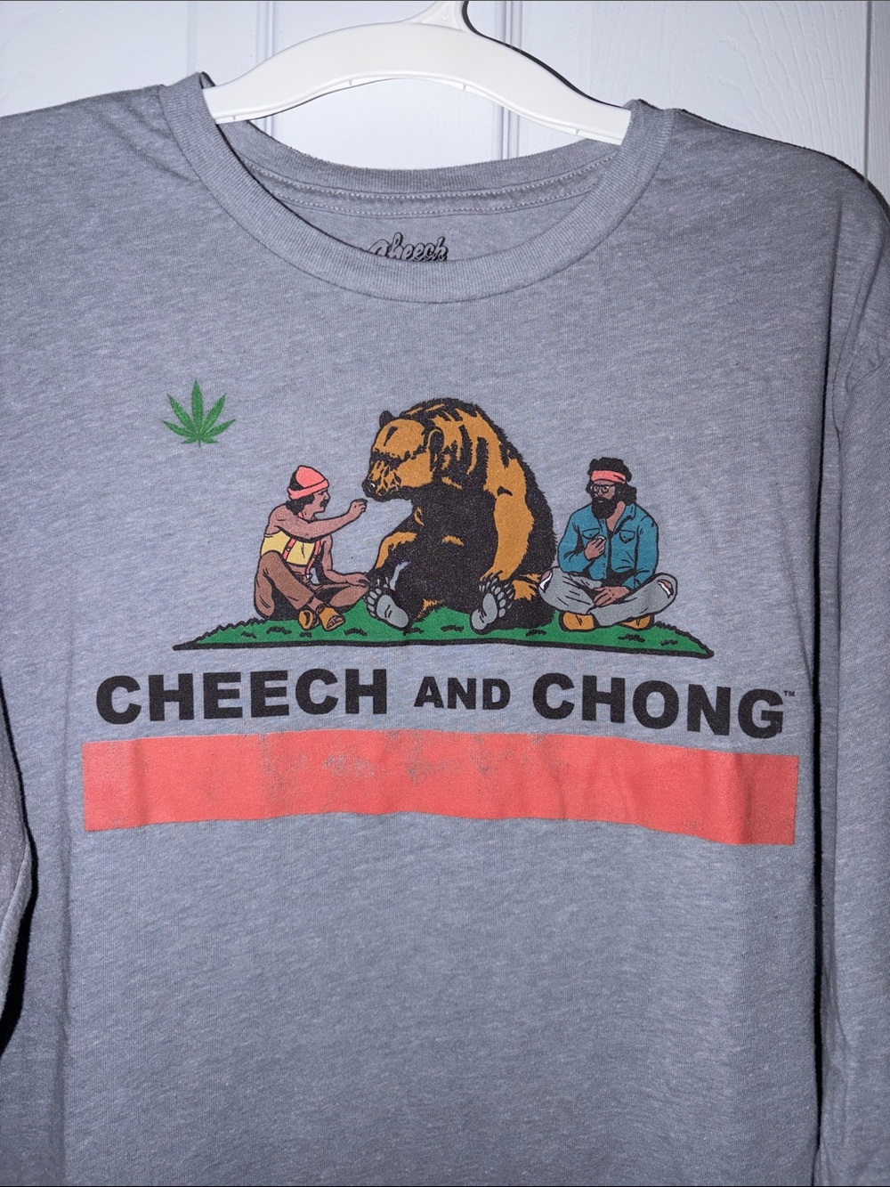 MAD Engine Gray Long Sleeve Cheech and Chong Graphic Tee with Orange Accent